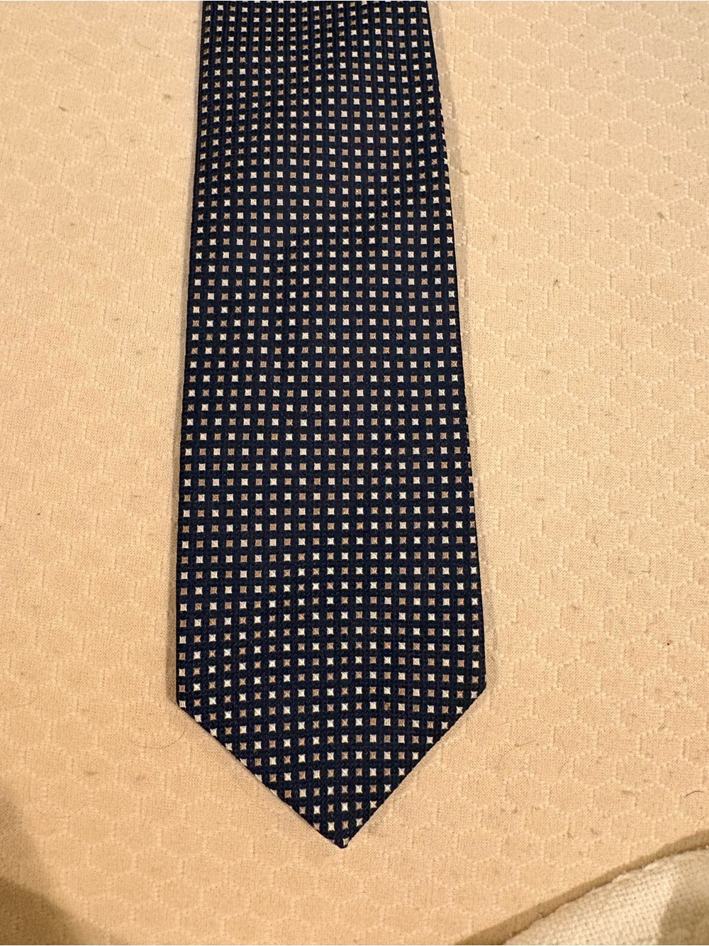 Brooks Brothers Navy Tie with Small Cream Square Pattern Italian